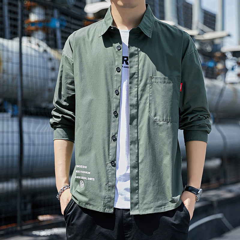 Men's oversized shirt jacket in casual worker style with chest pocket and continuous button placket Chichicherry