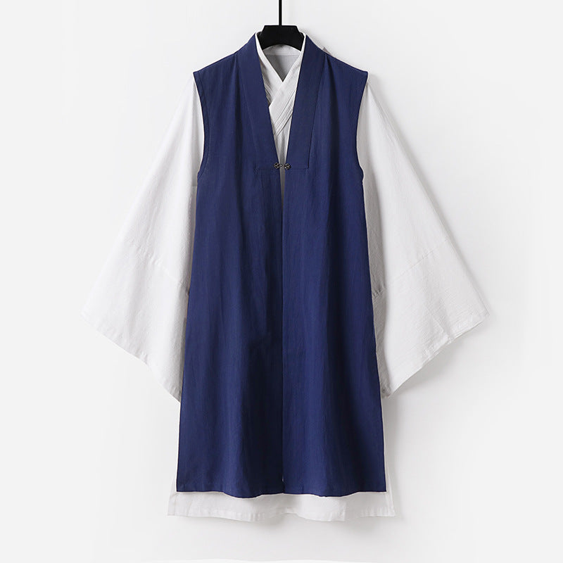 Men's Sleeveless Hanfu Vest with Open Front Cut and Decorative Toggle Closure Chichicherry