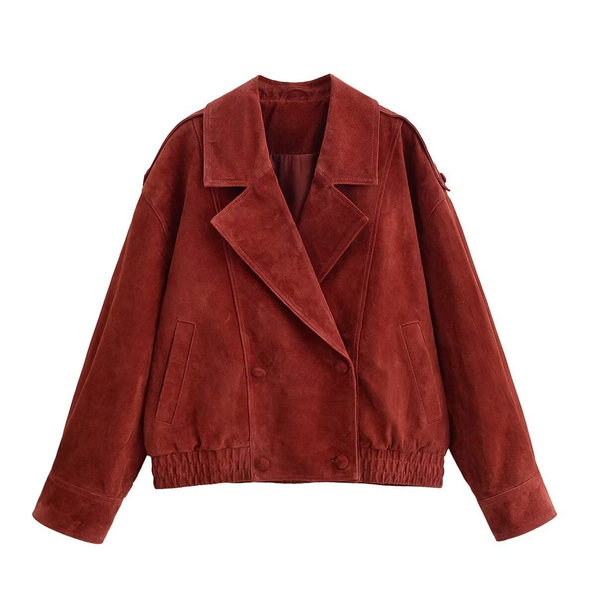 Women's short jacket made of suede in an oversized cut with a double-breasted button placket Chichicherry