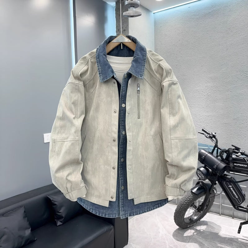 Herren Overshirt-Jacke mit Jeans-Innenblende und Reißverschluss-Brusttasche Chichicherry