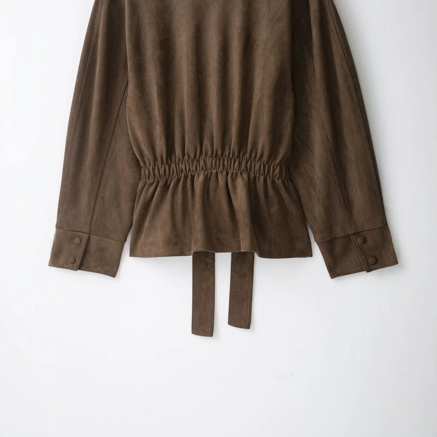 Ladies short jacket in suede look with high funnel collar and tie belt Chichicherry
