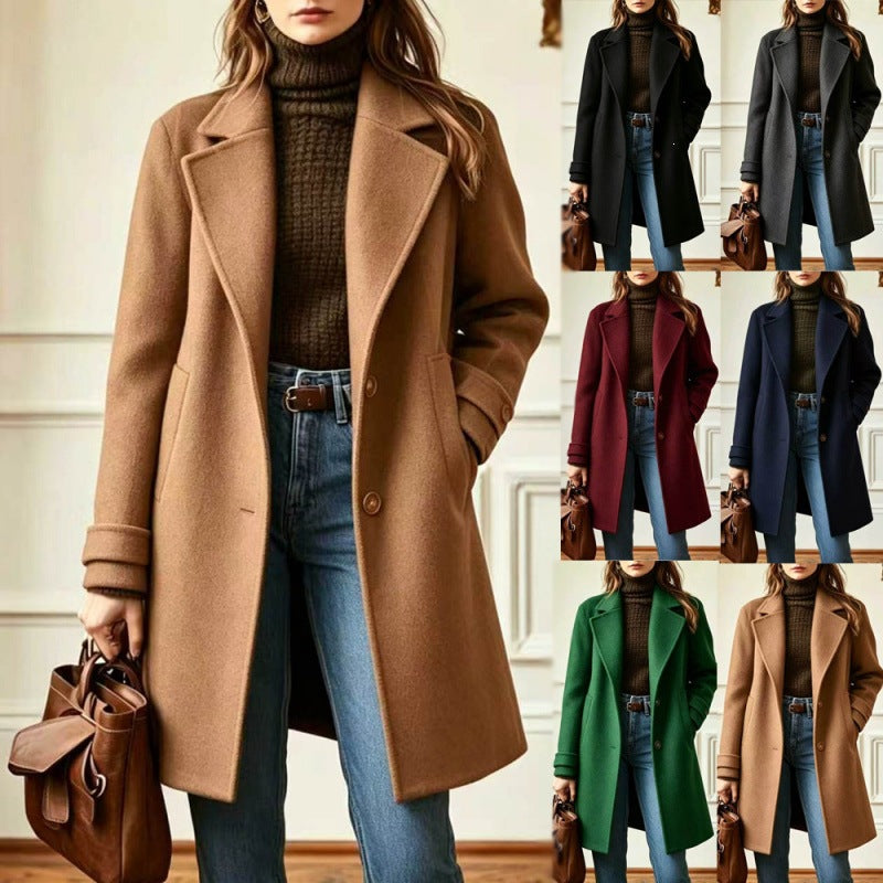 Women's Elegant Wool Coat with Tailored Fit and Notched Lapel Chichicherry