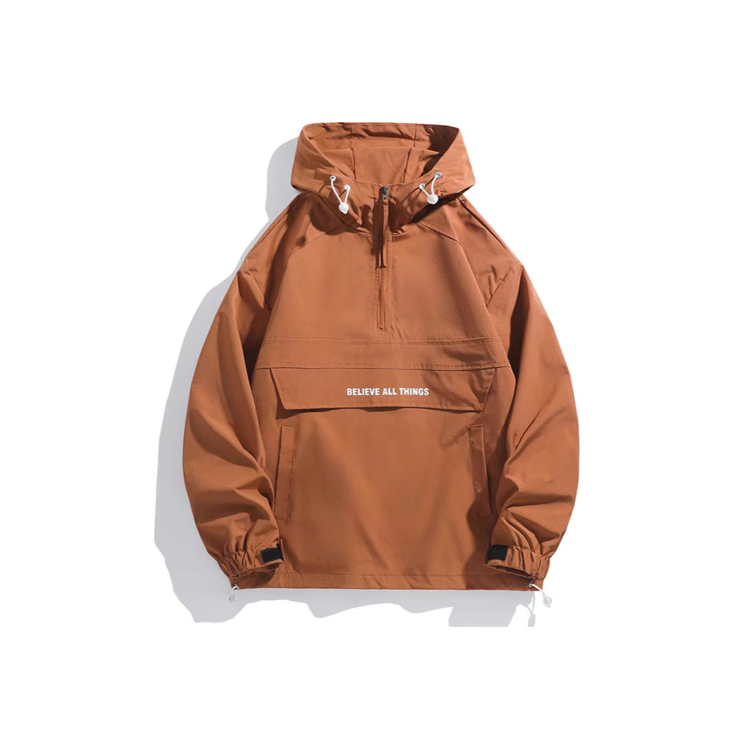 Men's hooded anorak with half zipper, kangaroo pocket and adjustable hem Chichicherry