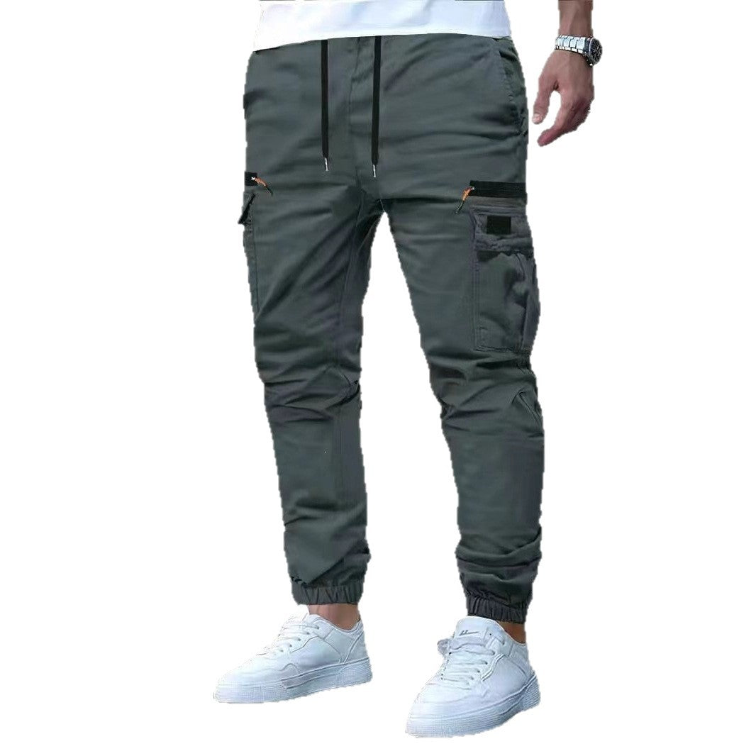 Men's Tapered Cargo Joggers with Drawstring Waist, Zipper Pockets & Elastic Cuffs Chichicherry