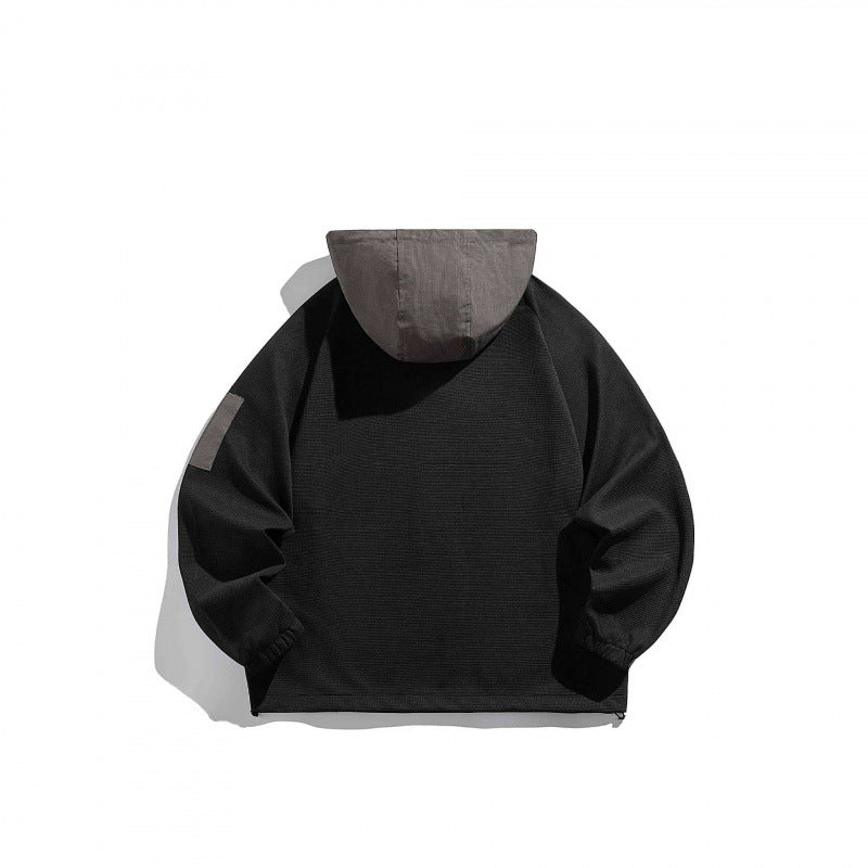 Unisex Technical Hoodie in Oversized Cut with Henley Placket, Patch Pocket and Drawstring Chichicherry