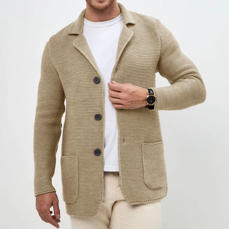 Men's chunky knit cardigan with shawl collar and patch pockets Chichicherry