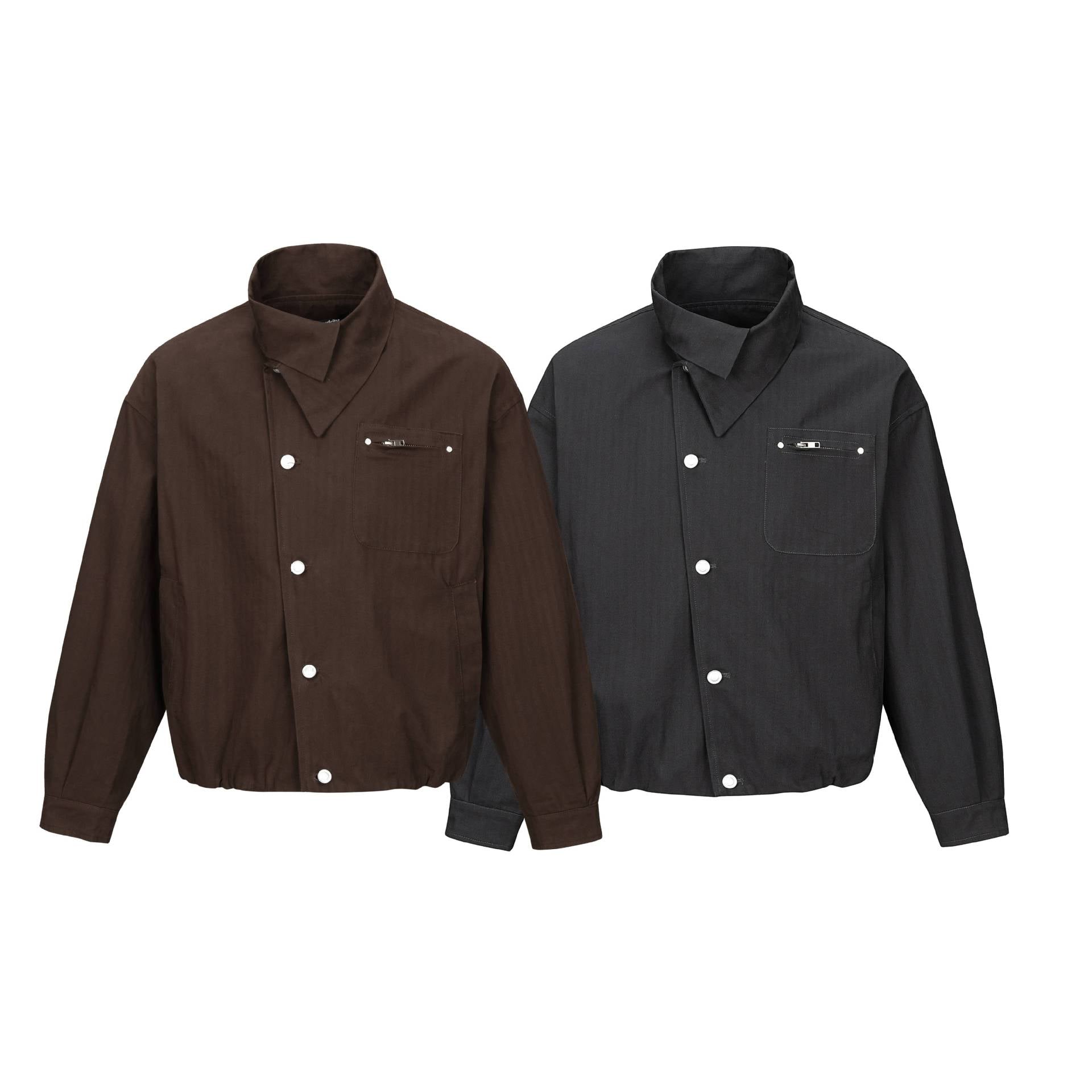 Men's short-cut canvas blouson with high stand-up collar and snap button placket Chichicherry