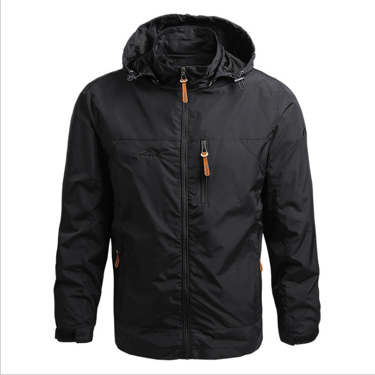 Men's Lightweight Water-Repellent Hooded Windbreaker with Chest Pocket and Adjustable Hem Chichicherry