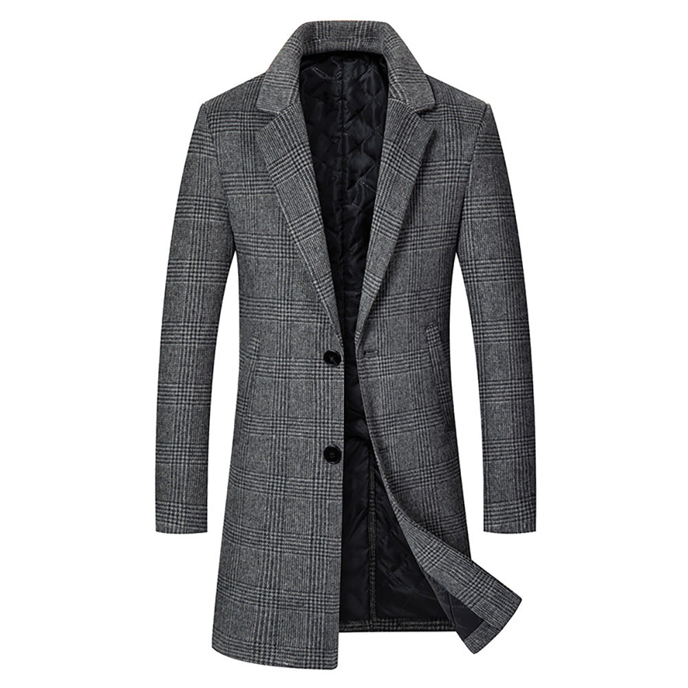 Men's Glencheck Wool Blend Coat with Quilted Thermal Lining and Slim Silhouette Chichicherry
