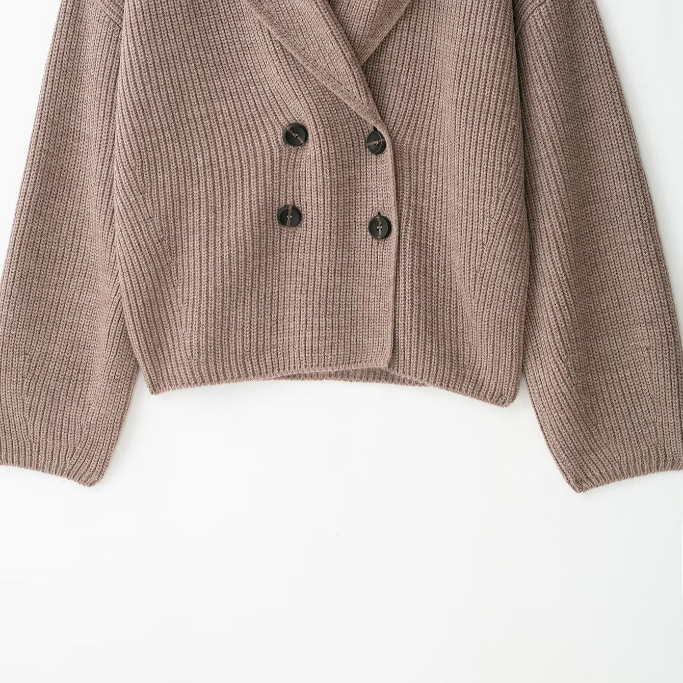Women's Short Cut Chunky Knit Cardigan with Shawl Collar and Double-Breasted Button Placket Chichicherry