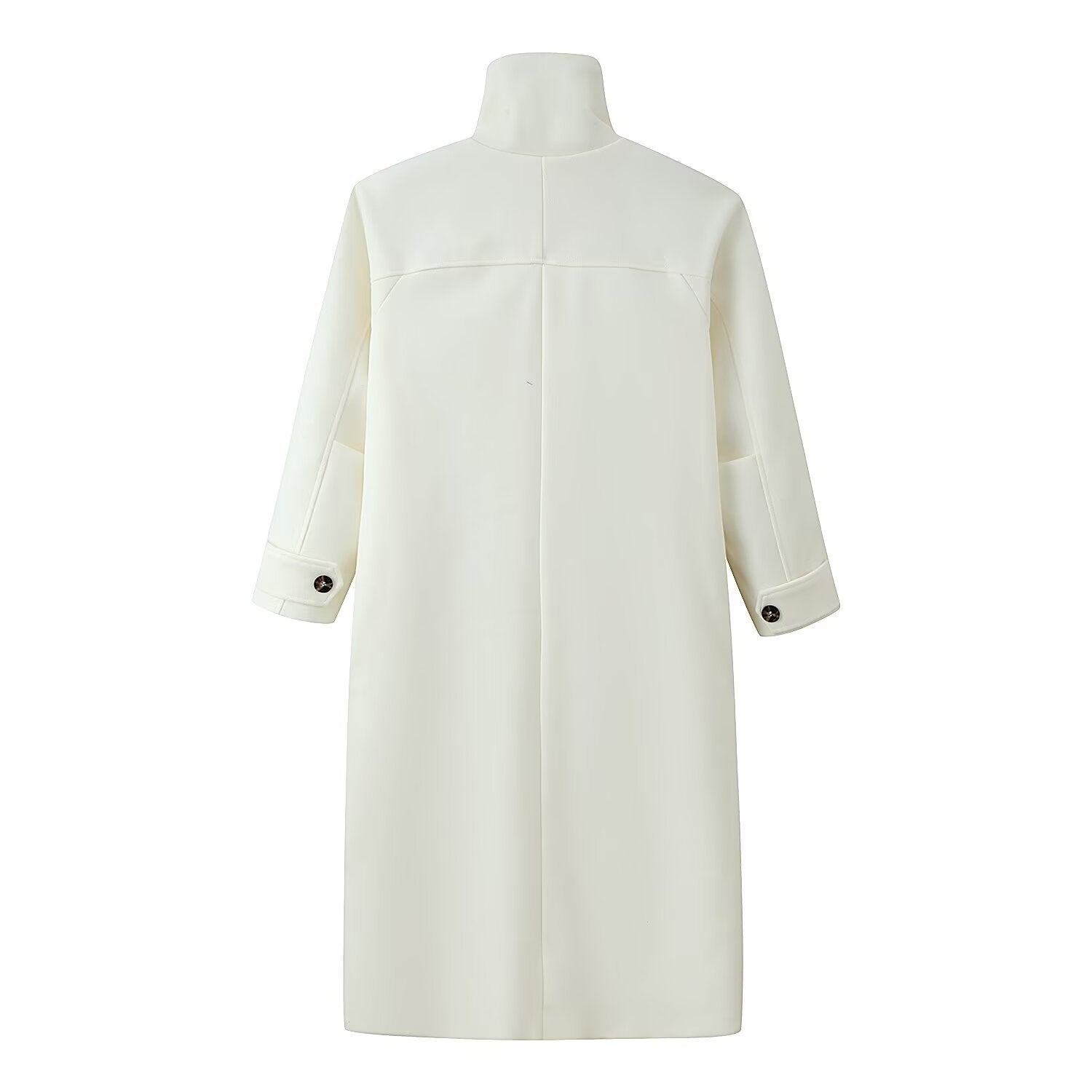 Women's Straight Midi-Length Coat with High Stand-Up Collar and Concealed Button Placket Chichicherry