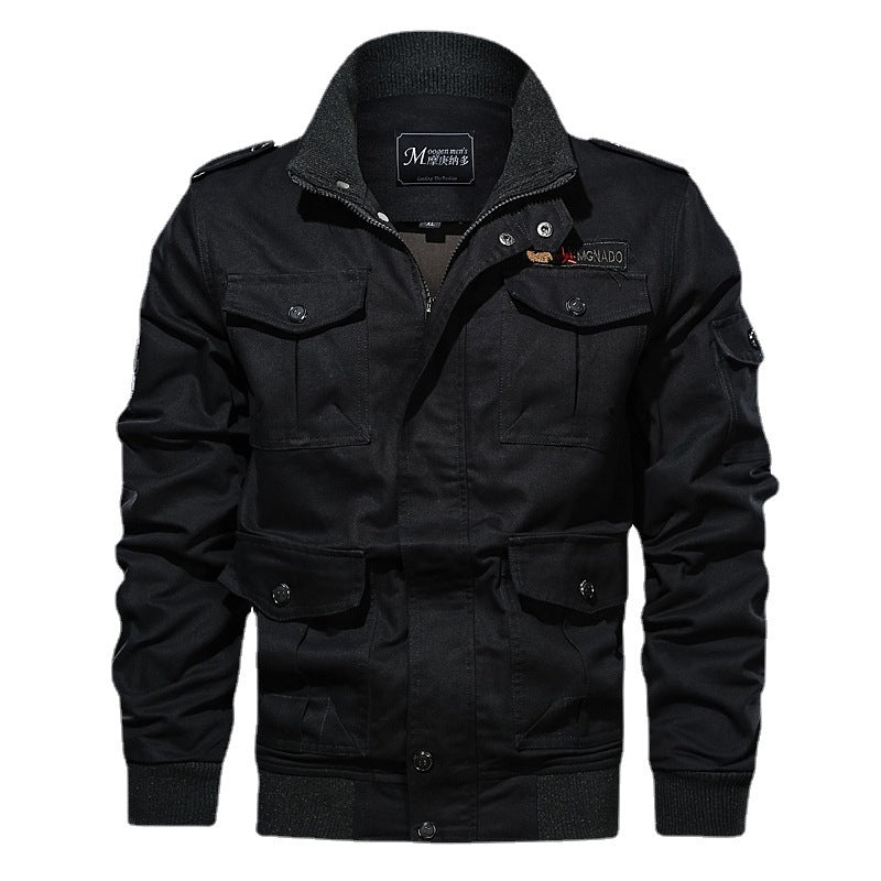 Men's robust canvas aviator jacket in utility field style with shoulder patches and multiple pockets Chichicherry