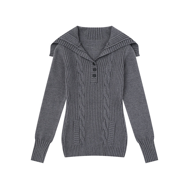 Women's knit sweater with cable pattern, shawl collar and button placket Chichicherry