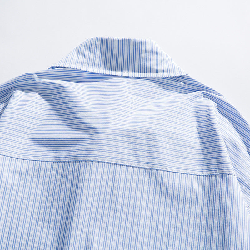 Men's Oversized Cotton Shirt with Fine Stripes and Chest Pocket Chichicherry