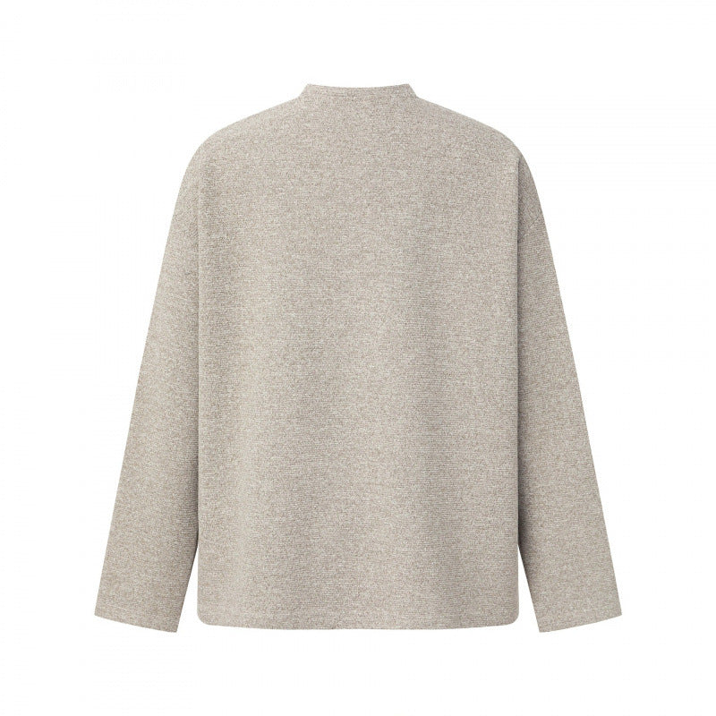 Unisex Oversize fine knit sweater with Henley button placket and stand-up collar Chichicherry