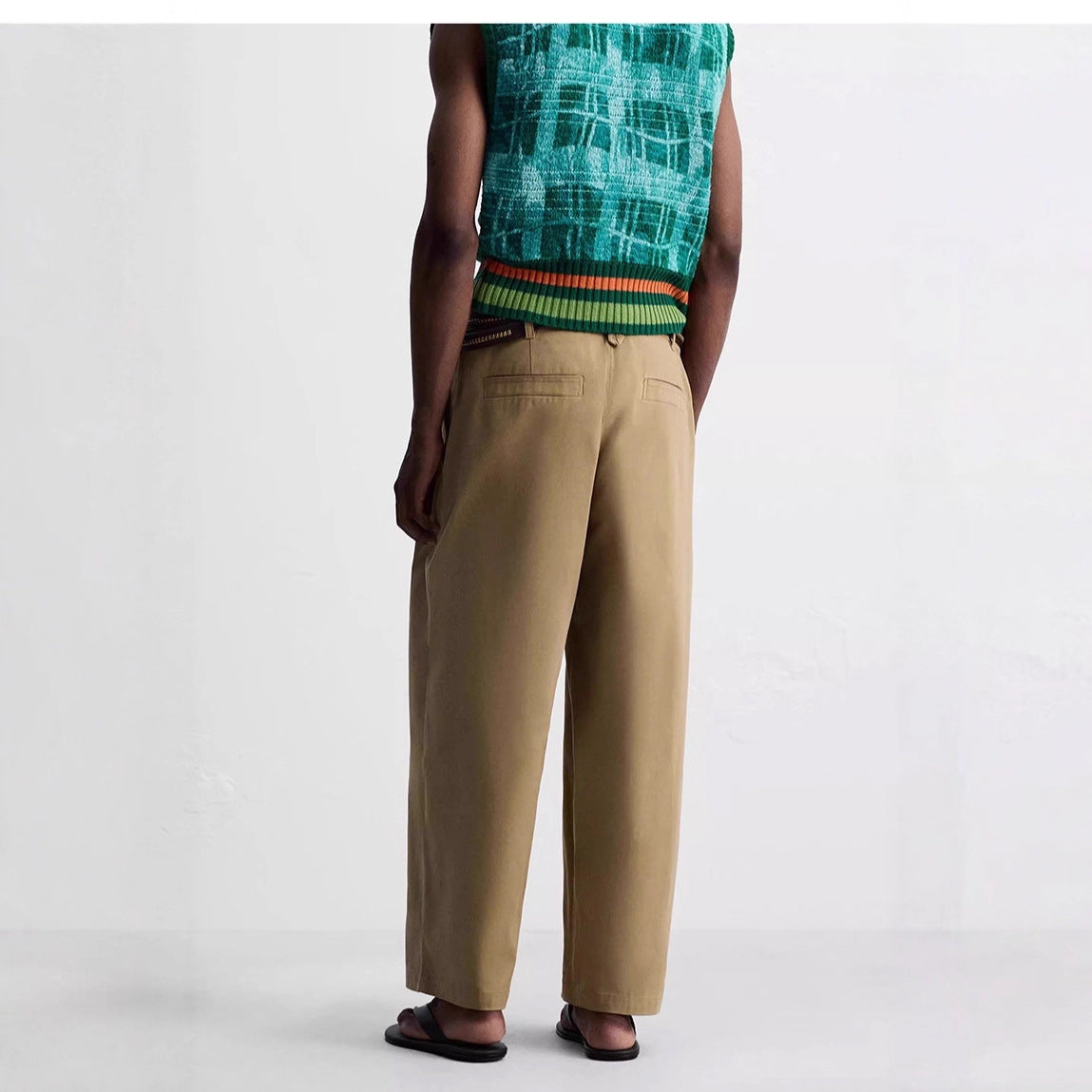Men's wide pleated chino pants with high waistband and cropped leg Chichicherry