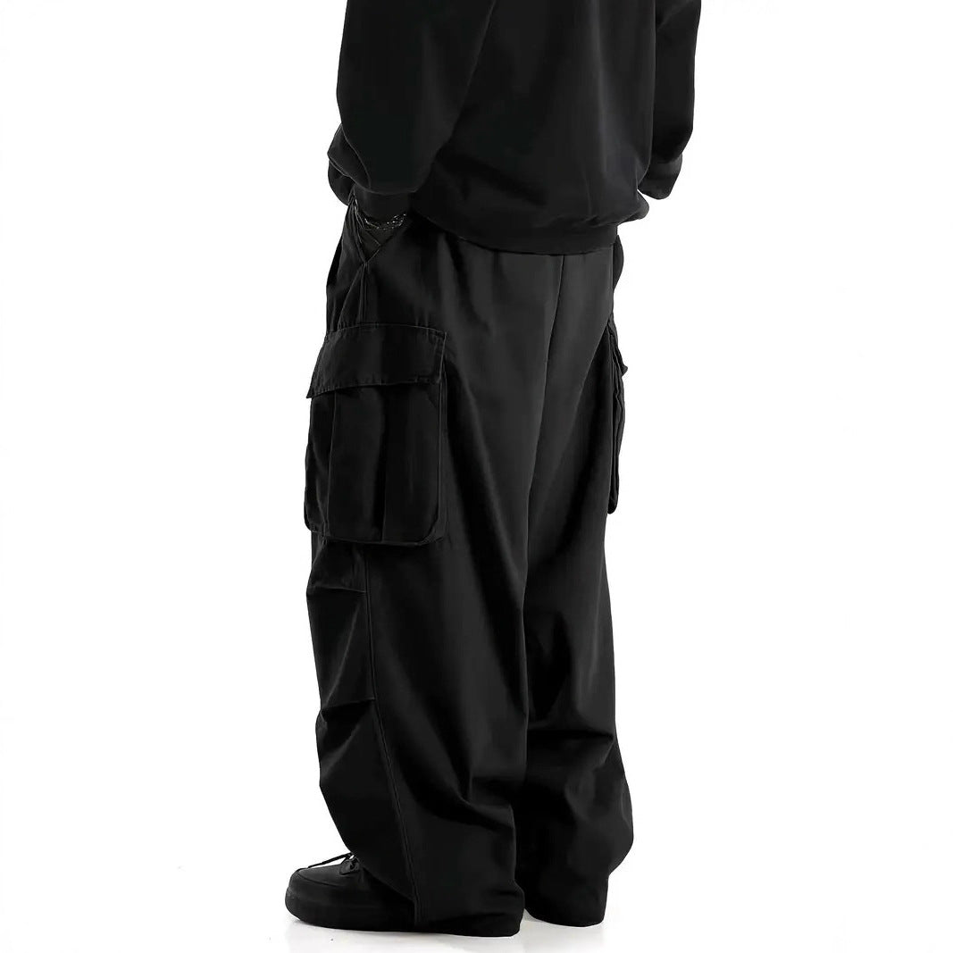 Men's Wide Baggy Cargo Pants with Drop Crotch, Large Flap Pockets & Relaxed Fit Chichicherry