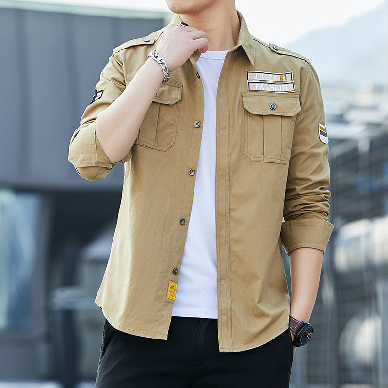 Men's overshirt in military utility style with shoulder epaulettes, chest flaps, and lightweight cotton blend Chichicherry