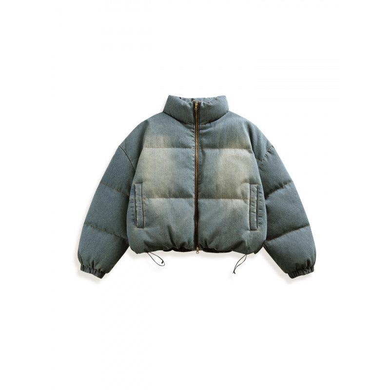 Unisex Short Oversized Padded Jacket with Stand Collar, Drawstring and Elastic Sleeve Cuffs Chichicherry