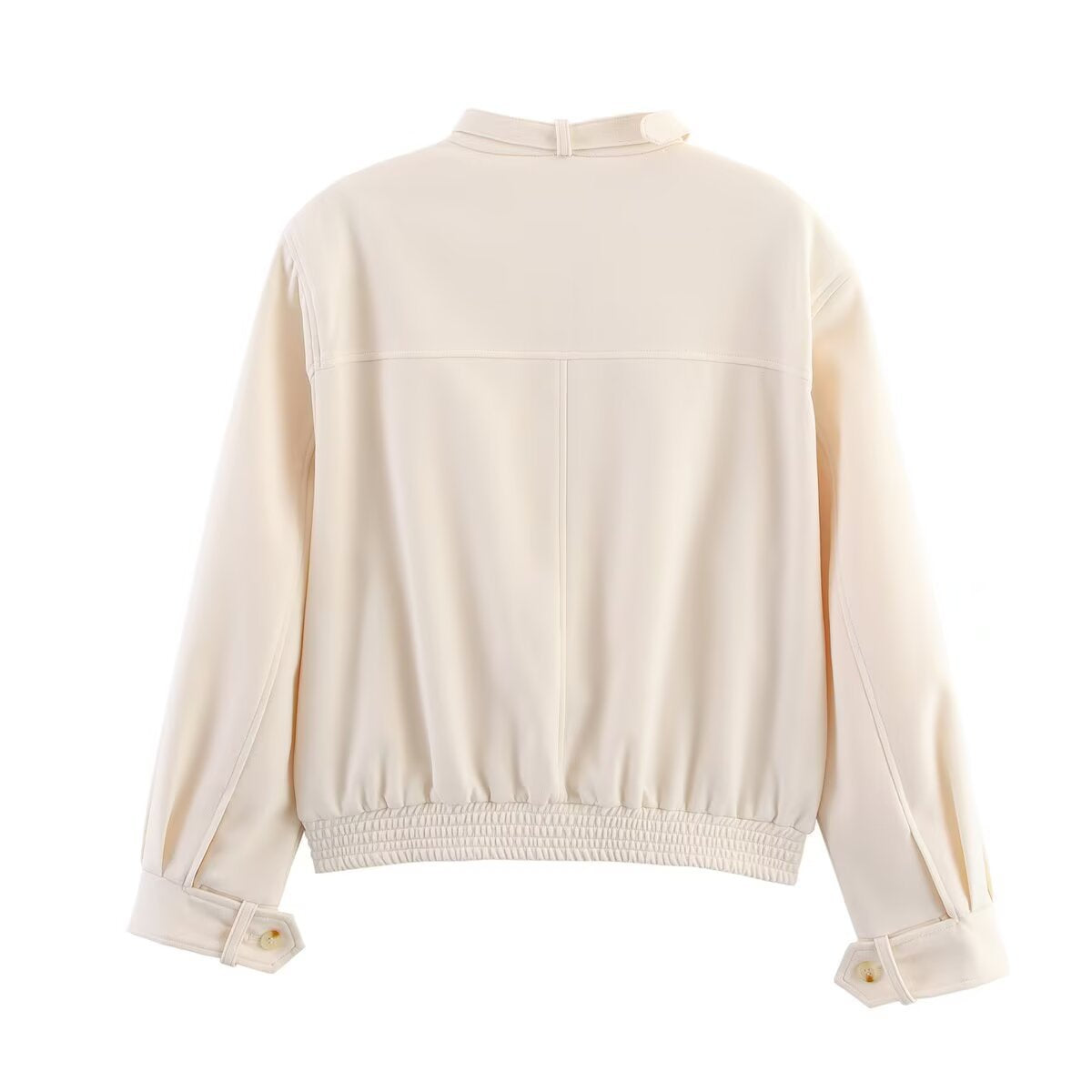 Women's short-cut blouson jacket made of soft scuba fabric with a stand-up collar and decorative button placket Chichicherry