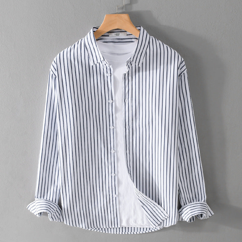 Men Striped Oversized Shirt Made of Light Cotton Blend with Kent Collar Chichicherry