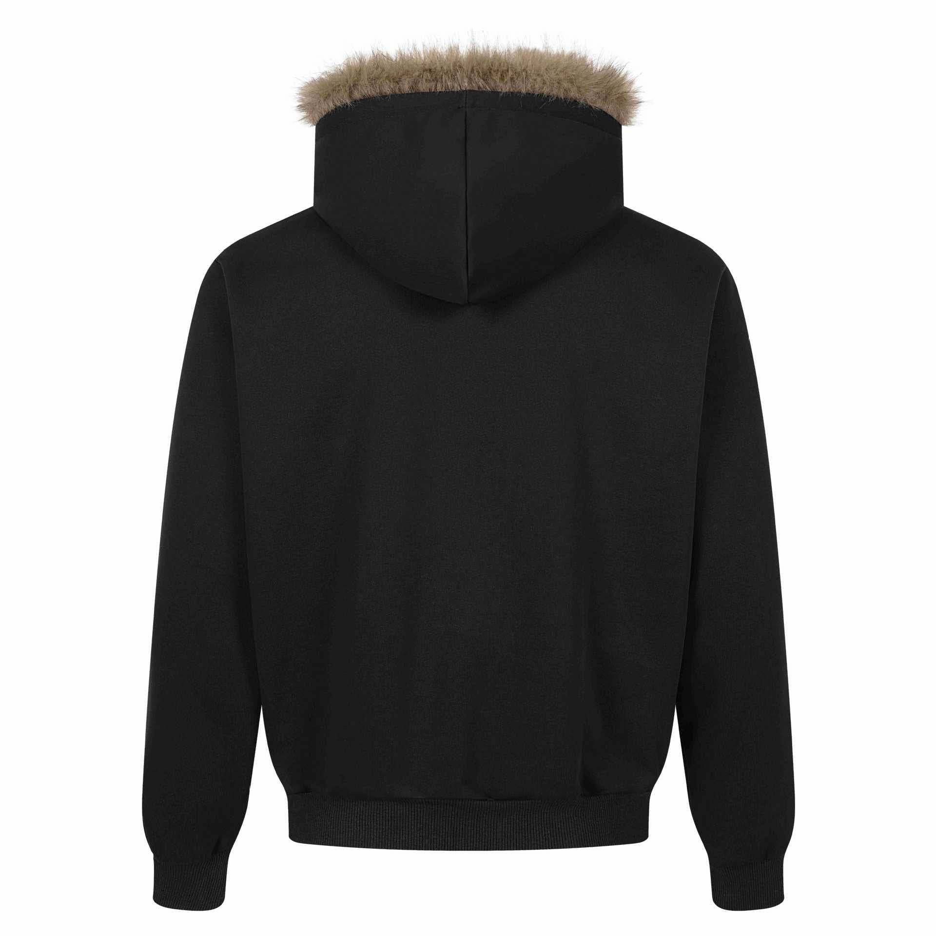 Women's hooded sweatshirt jacket with artificial fur trim, front zip and collage print Chichicherry