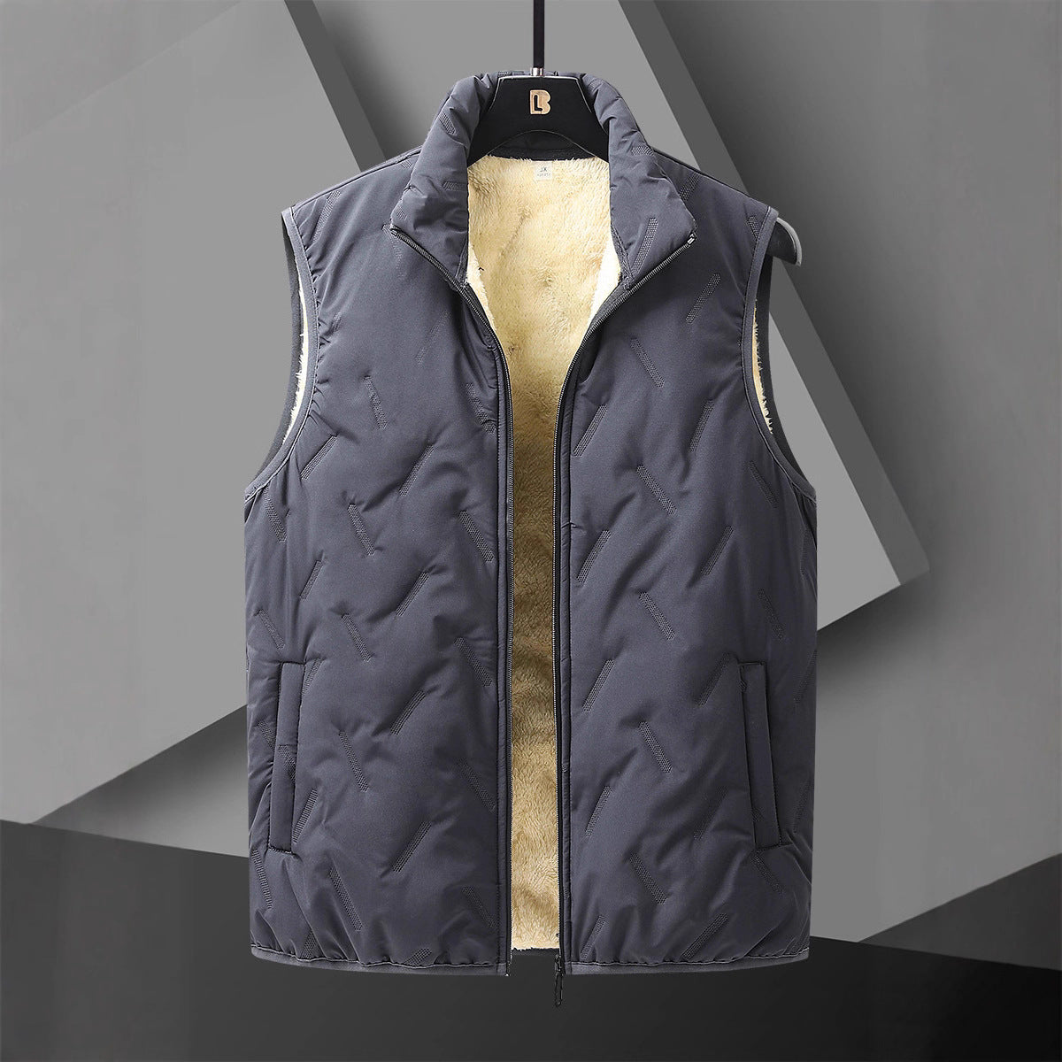 Men's Reversible Thermal Quilted Vest with Warming Teddy Lining & High Neck Stand Collar Chichicherry