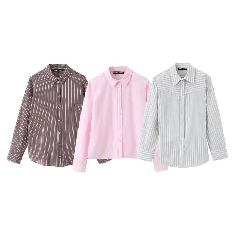 Women Striped Blouse with Western Yoke and Kent Collar Chichicherry