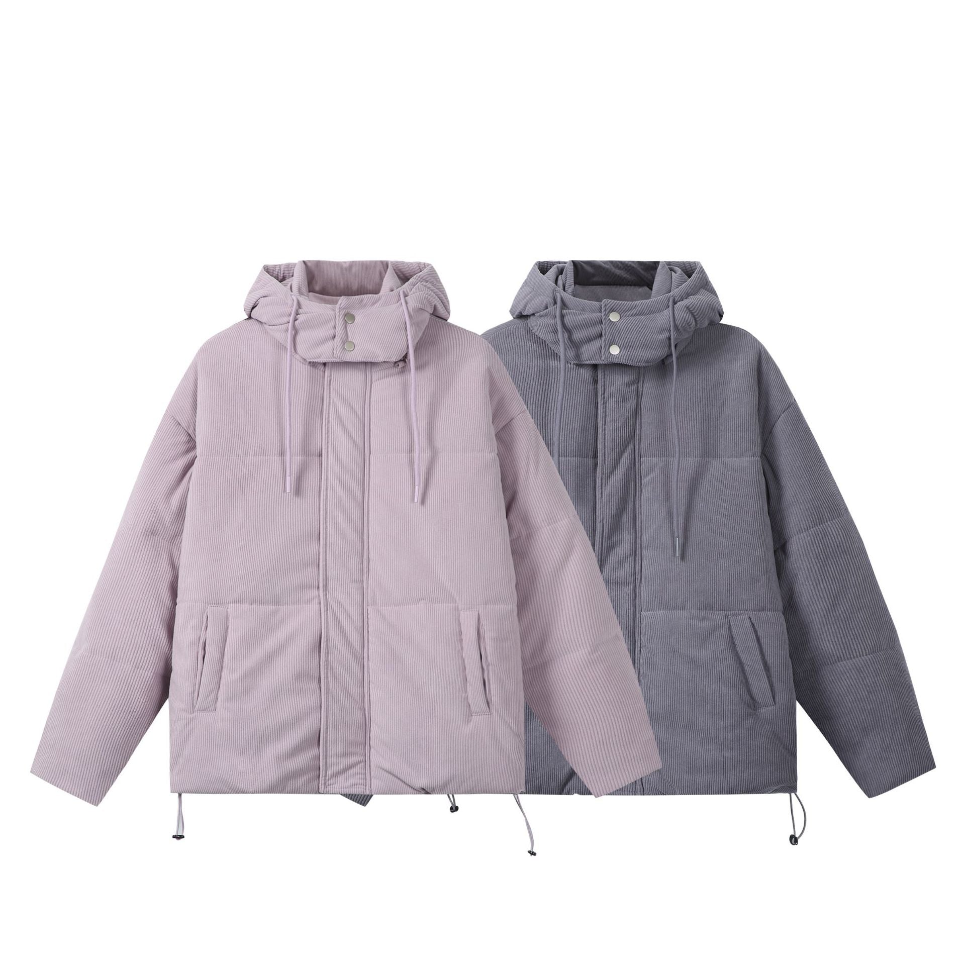 Unisex Quilted Cord Parka in Boxy Cut with High Collar and Drawstring Chichicherry