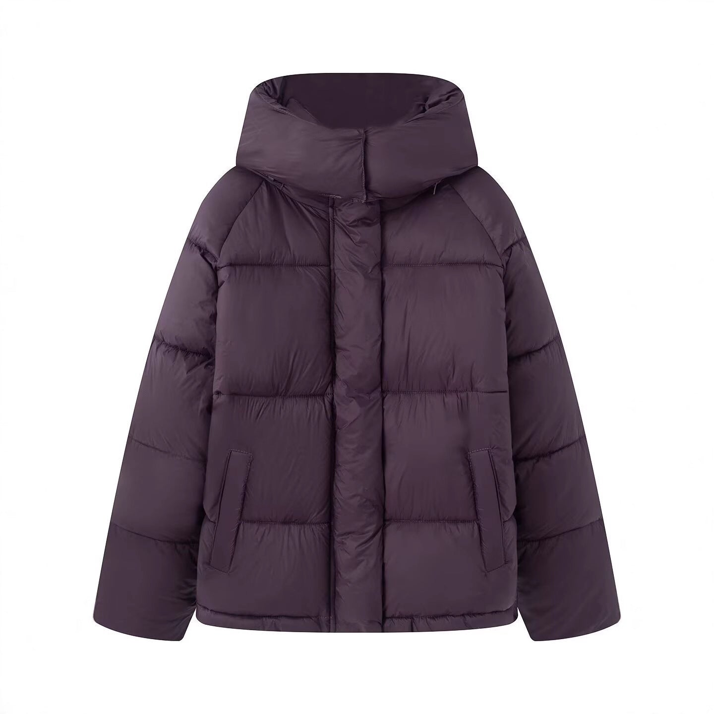 Women's short cut oversized quilted jacket with high collar and hood Chichicherry