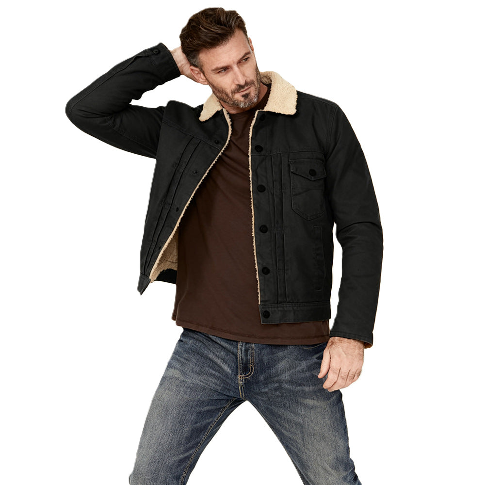 Men's Canvas Trucker Jacket with Teddy Lining and Cord Collar Chichicherry