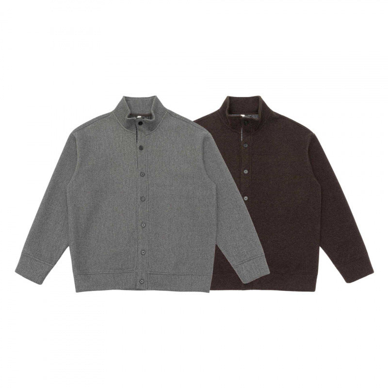 Unisex Boxy Knit Cardigan with Stand-Up Collar and Full Button Placket Chichicherry