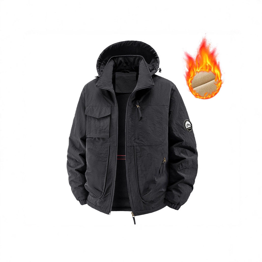 Men's Insulated Outdoor Jacket with Fleece Lining and Multifunctional Utility Pockets Chichicherry