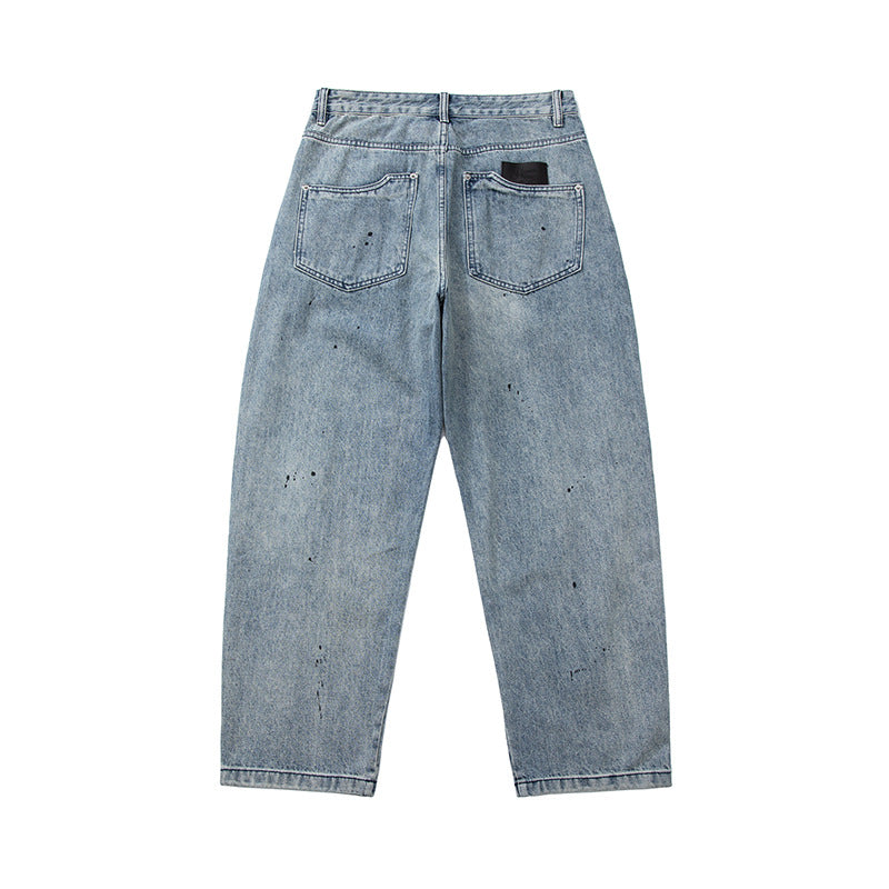 Men's Relaxed-Fit Denim Pants with Paint Effect and Knee Seam Chichicherry