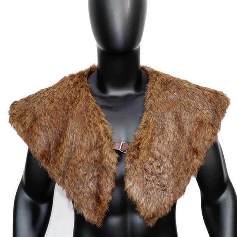 Men's historically inspired faux fur shoulder cape with leather straps Chichicherry