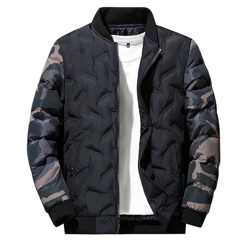 Men's lightly padded bomber jacket in urban camo mix with diamond quilting and ribbed finishes Chichicherry