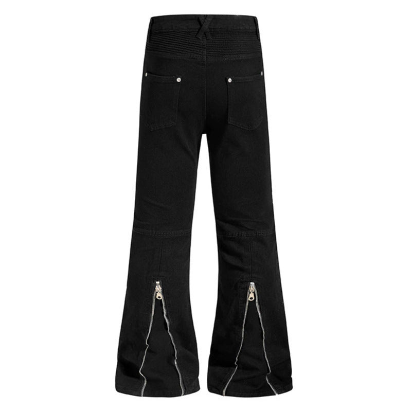 Women’s flared trousers with high waist, asymmetrical front zipper and utility details Chichicherry