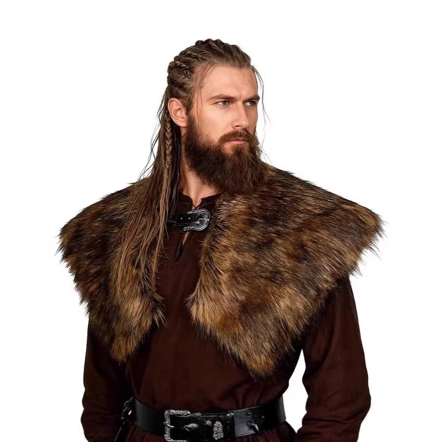 Men's shoulder cape made of faux fur in Viking style with adjustable buckle closure Chichicherry