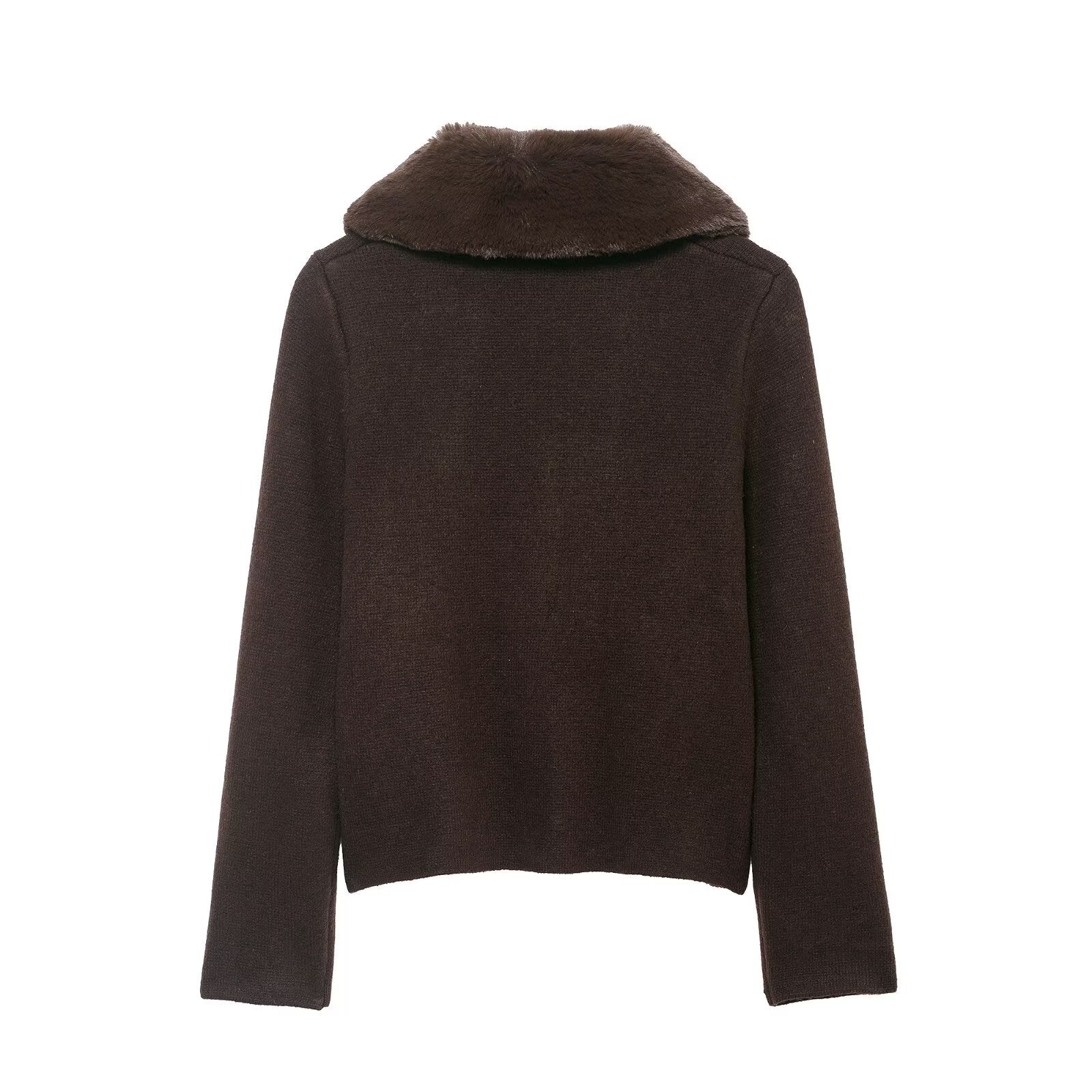 Women Short-Cut Knitted Cardigan with Detachable Faux-Fur Collar Chichicherry