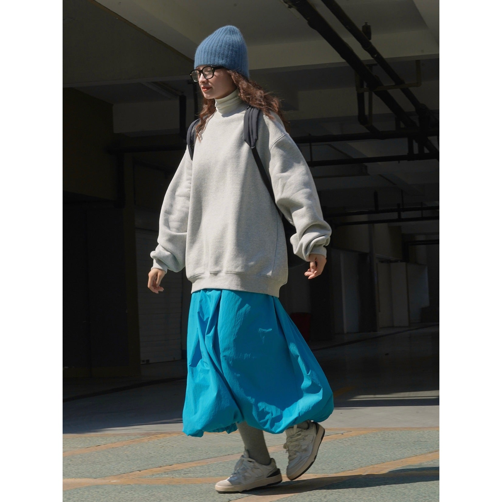 Women Wide Balloon Skirt made of technical Nylon with Elastic Waist Chichicherry