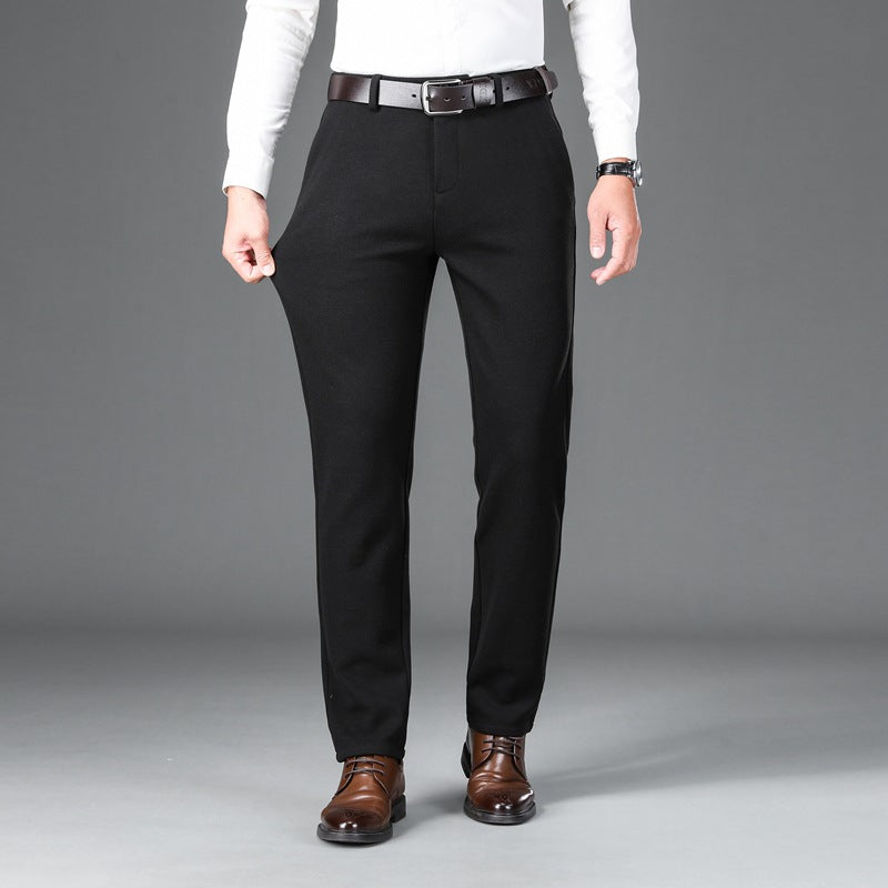 Men's Elegant Stretch Wool Look Trousers with Straight Cut and Elastic Waistband Chichicherry