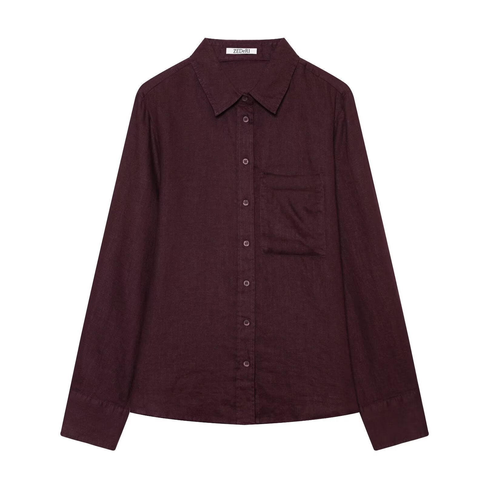 Women's Oversized Cotton Shirt with Kent Collar, Patch Chest Pocket and Straight Hem Chichicherry