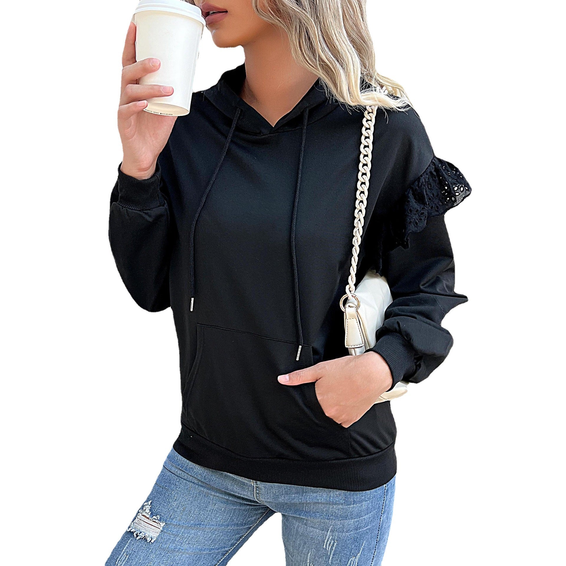 Women's hoodie with lace ruffles on the shoulders Chichicherry