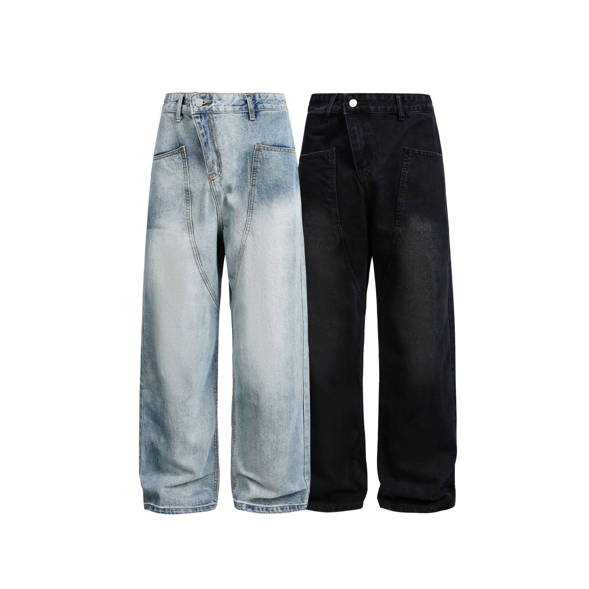 Women's Wide High-Waist Jeans in Carpenter Style with Patch Front Pockets Chichicherry