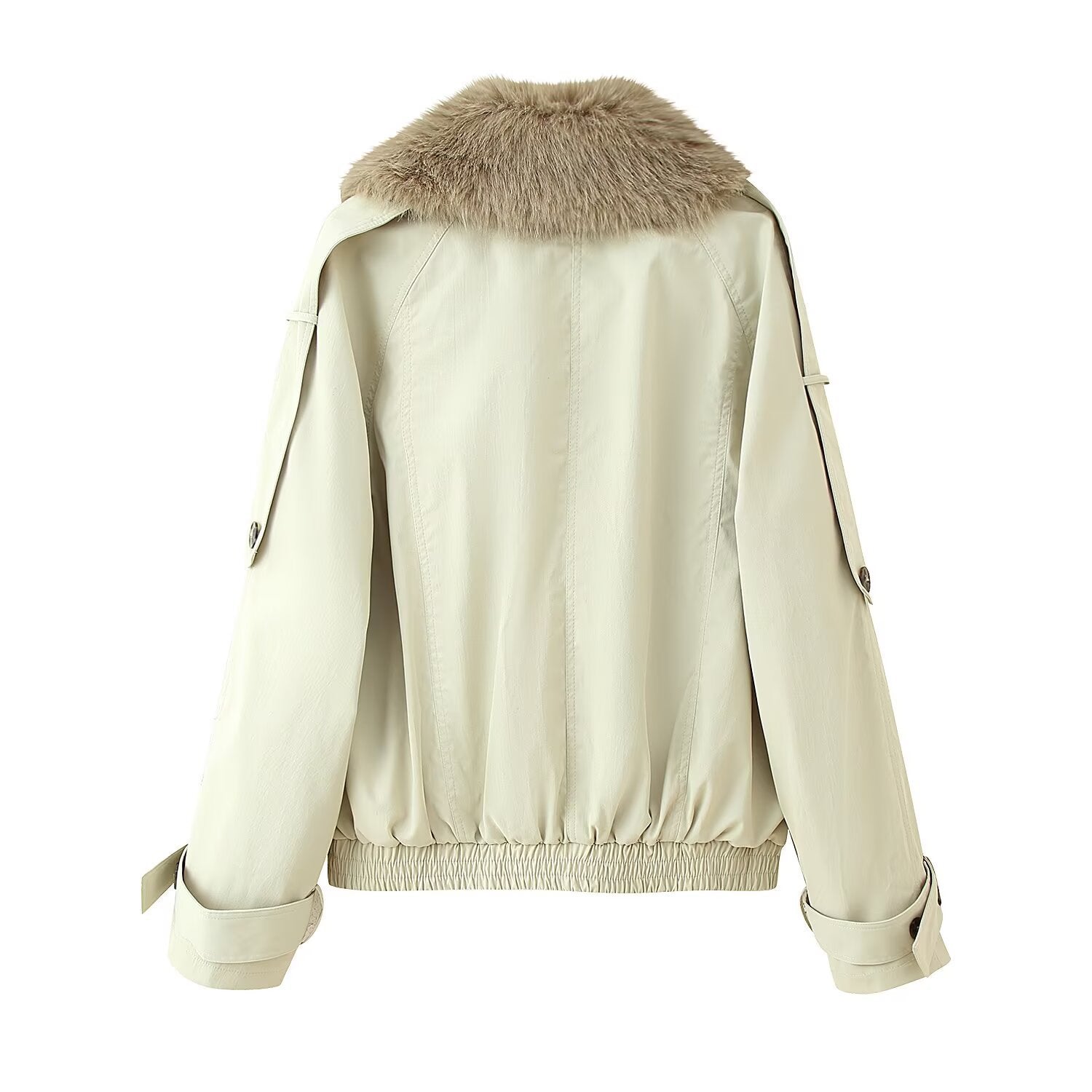 Women's double-breasted blouson with removable faux fur collar, waist drawstring and adjustable cuffs Chichicherry