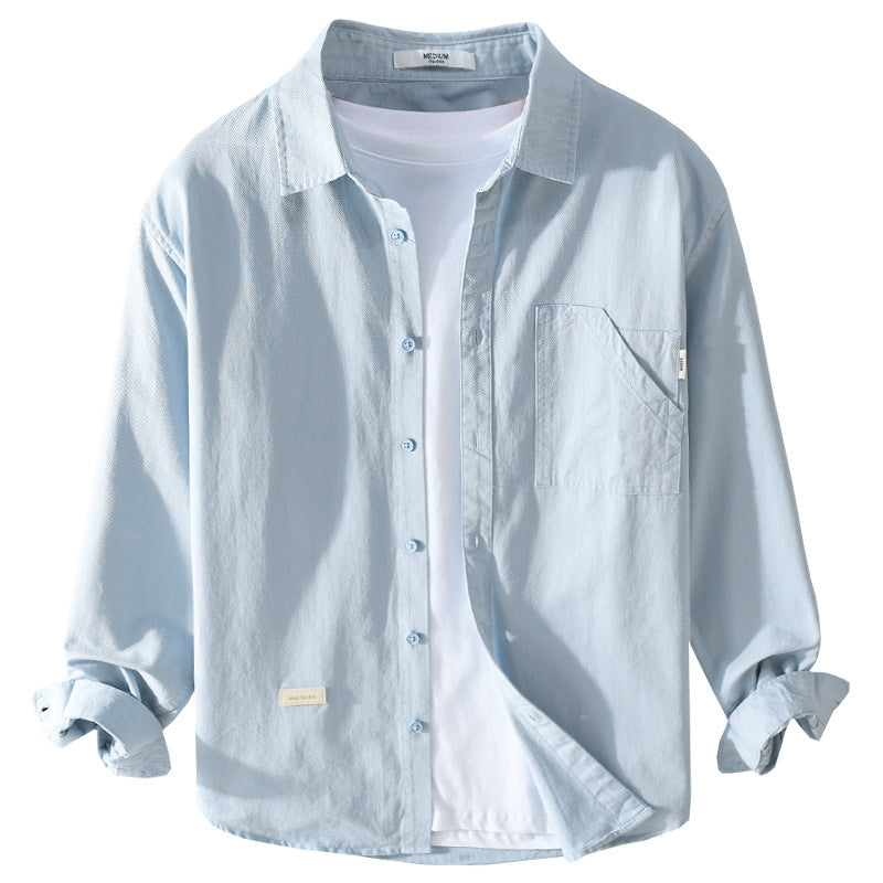 Men's Lightweight Structured Cotton Overshirt with Chest Pocket and Relaxed Fit Chichicherry