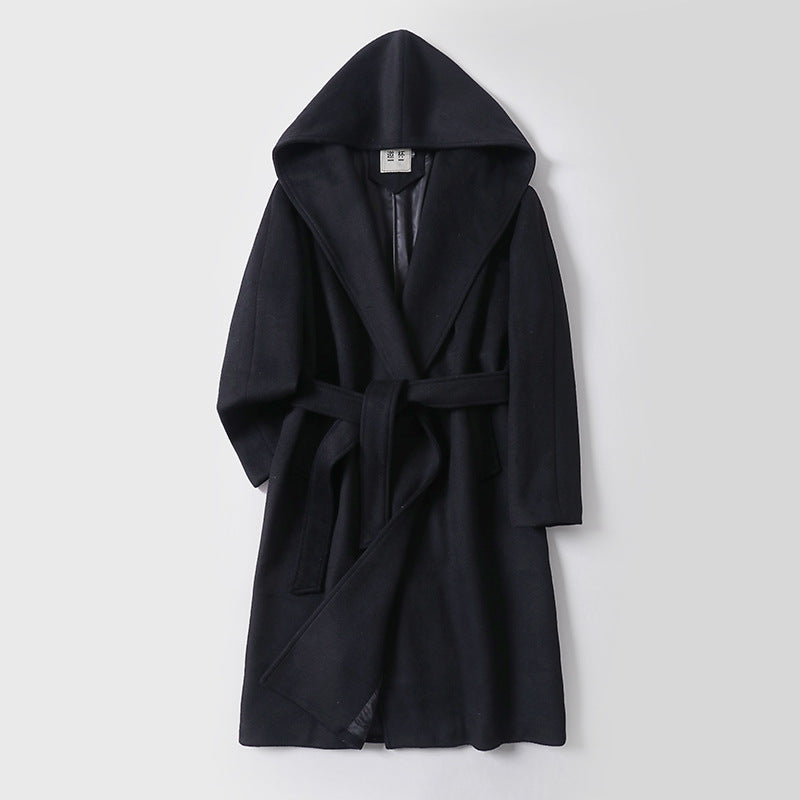 Men's robe coat made of wool blend with wide shawl collar and tie belt Chichicherry