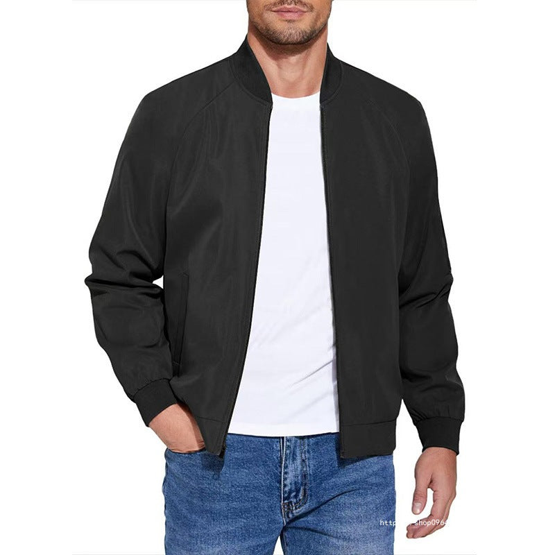 Men's Light Cotton-Mix Bomber Jacket with Ribbed Cuffs and Concealed Zipper Chichicherry