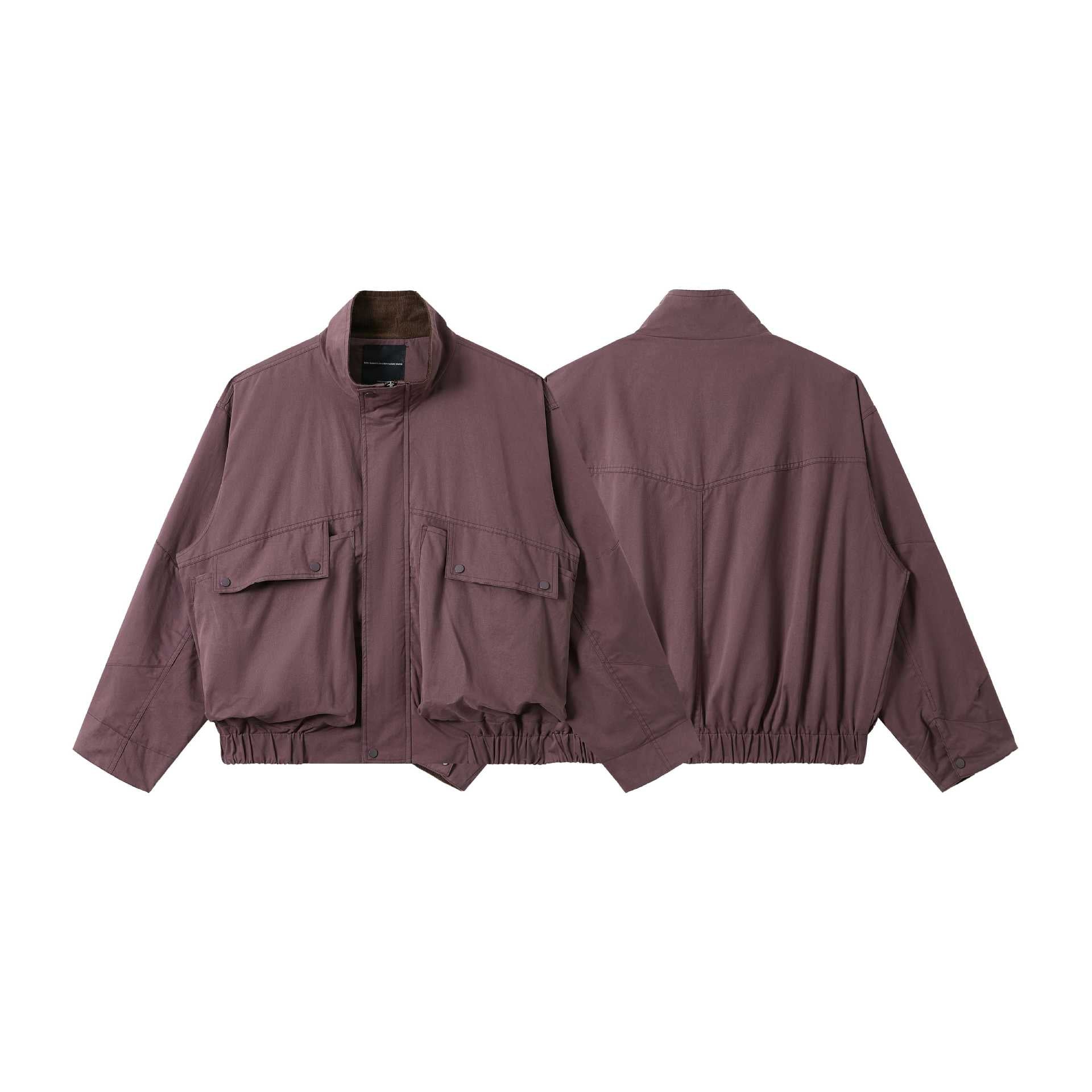 Unisex Short-Cut Utility-Field Blouson with Funnel Collar and Large Flap Pockets Chichicherry