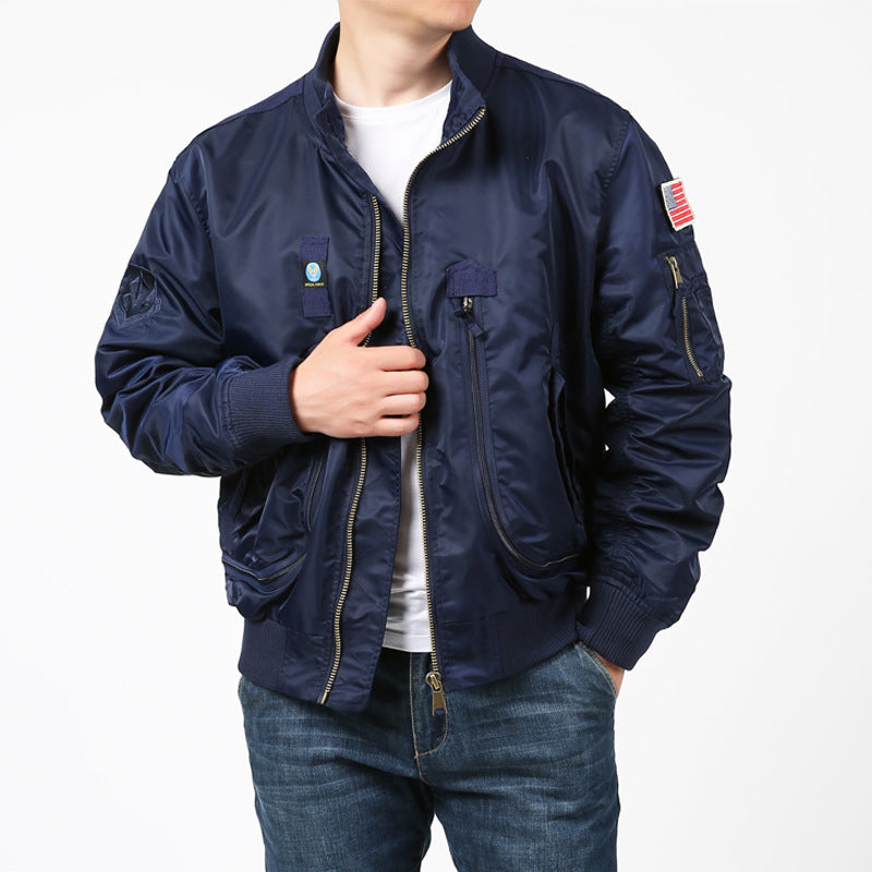 Men's nylon bomber jacket in pilot cut with multiple zip pockets and sleeve organizer Chichicherry